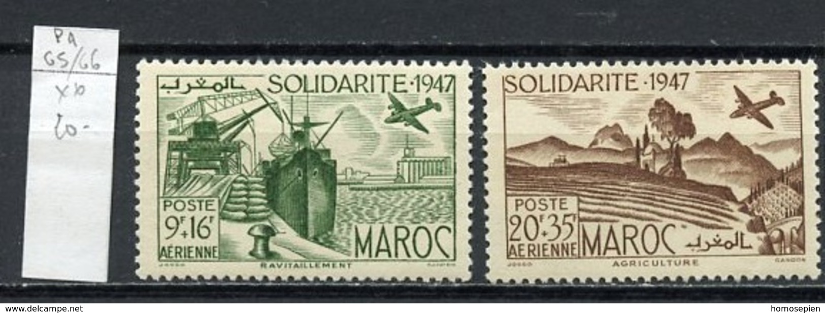 Maroc - Marokko - Morocco Poste Aérienne 1948 Y&T N°PA65 à 66- Michel N°275 à 276 *** - œuvres De Solidarité - Poste Aérienne