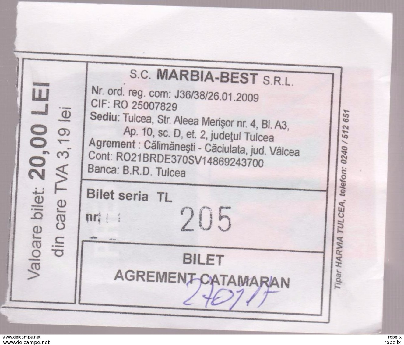ROMANIA - 2017 - 2 X Ticket For Agreement With Catamaran On The River Olt - Europe