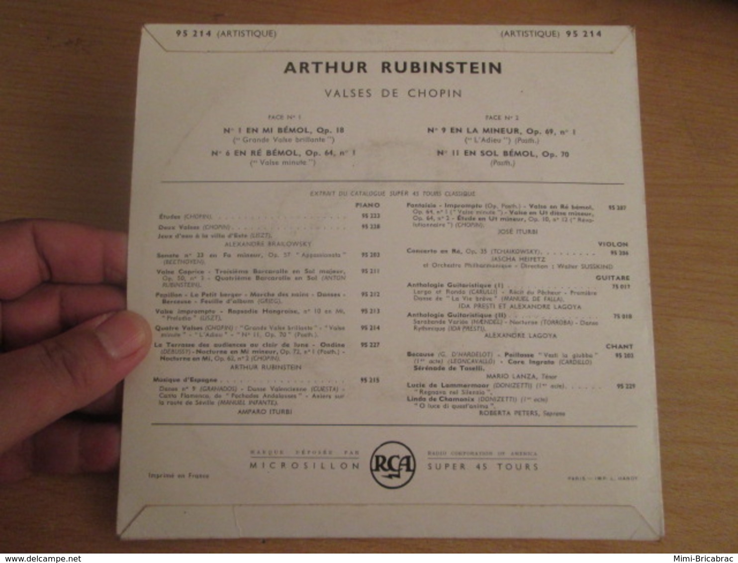 Vinyle 45T (7") RUBINSTEIN PLAYS CHOPIN 4 Valses Disque RCA 95 214 - Clásica