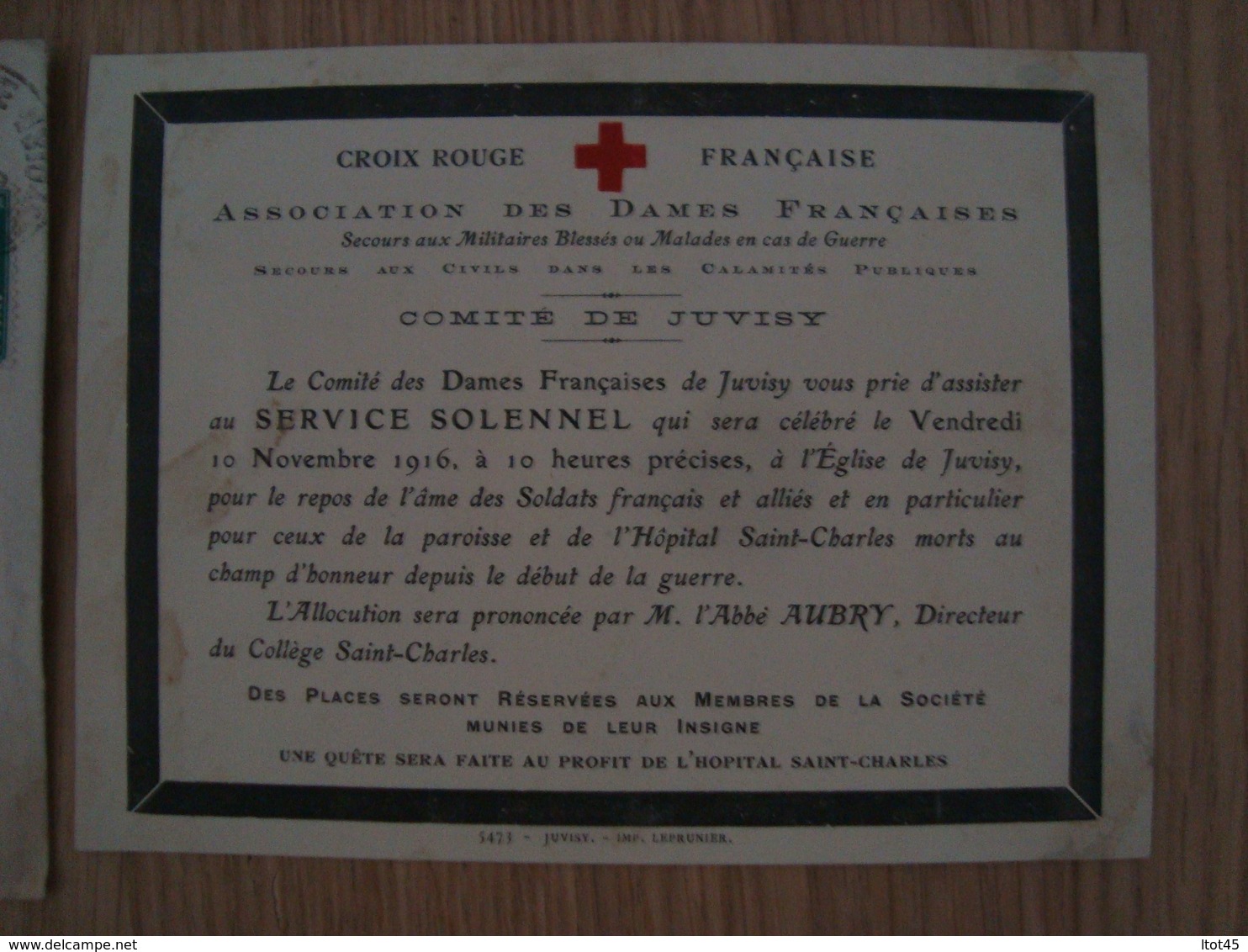 ENVELOPPE + DOCUMENT CROIX ROUGE FRANCAISE ASSOCIATION DES DAMES FRANCAISE 1916 - 1877-1920: Période Semi Moderne