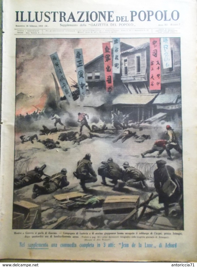 Illustrazione Del Popolo 14 Febbraio 1932 Occupazione Shangai Caccia Balena Sue - Altri & Non Classificati