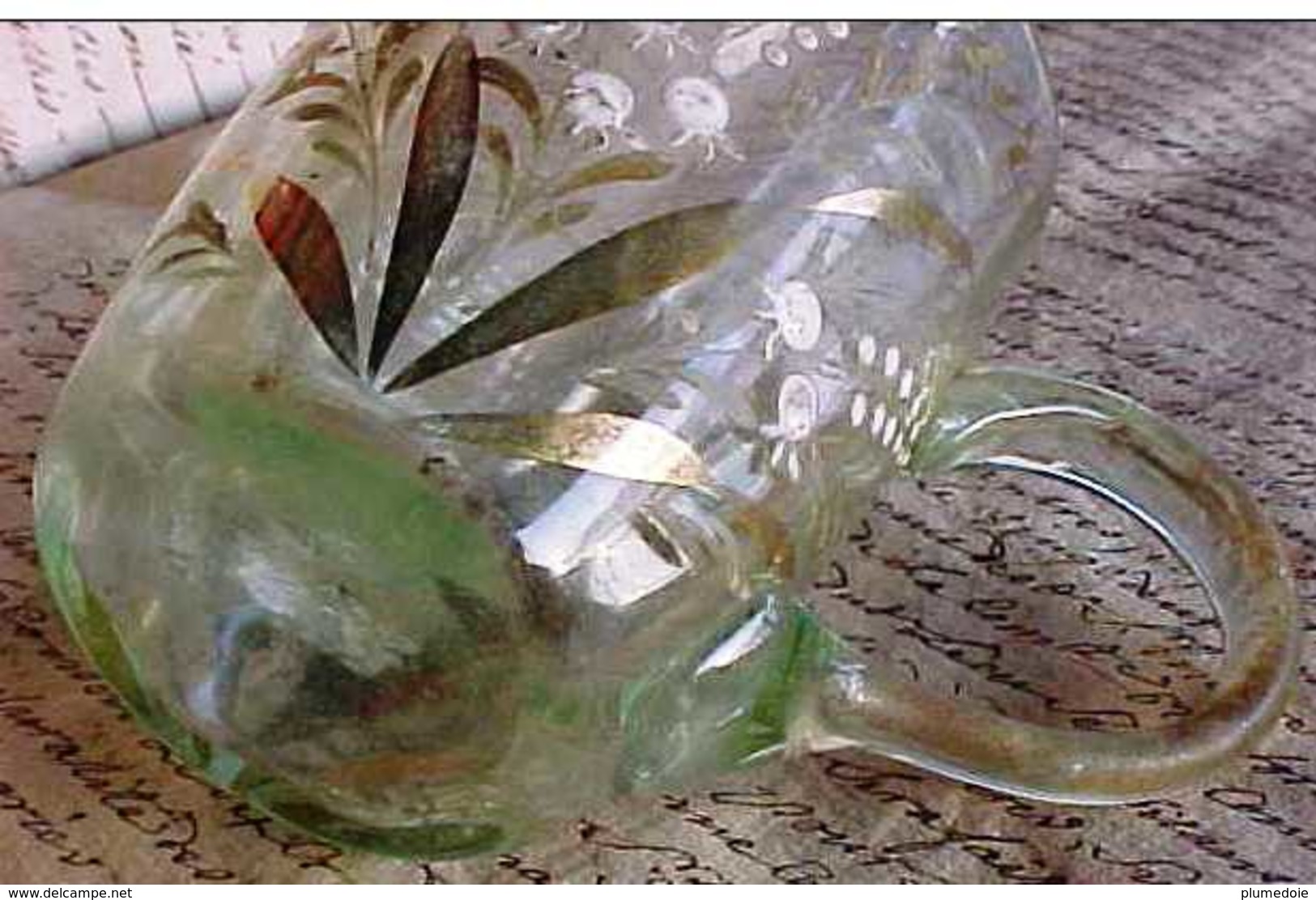 ca 1900 JOLI VERRE en CRISTAL .CHOPE  SOUVENIR . émaillé décor de MUGUET , ANTIQUE CRYSTAL ENAMELLED PAINTED GLASS