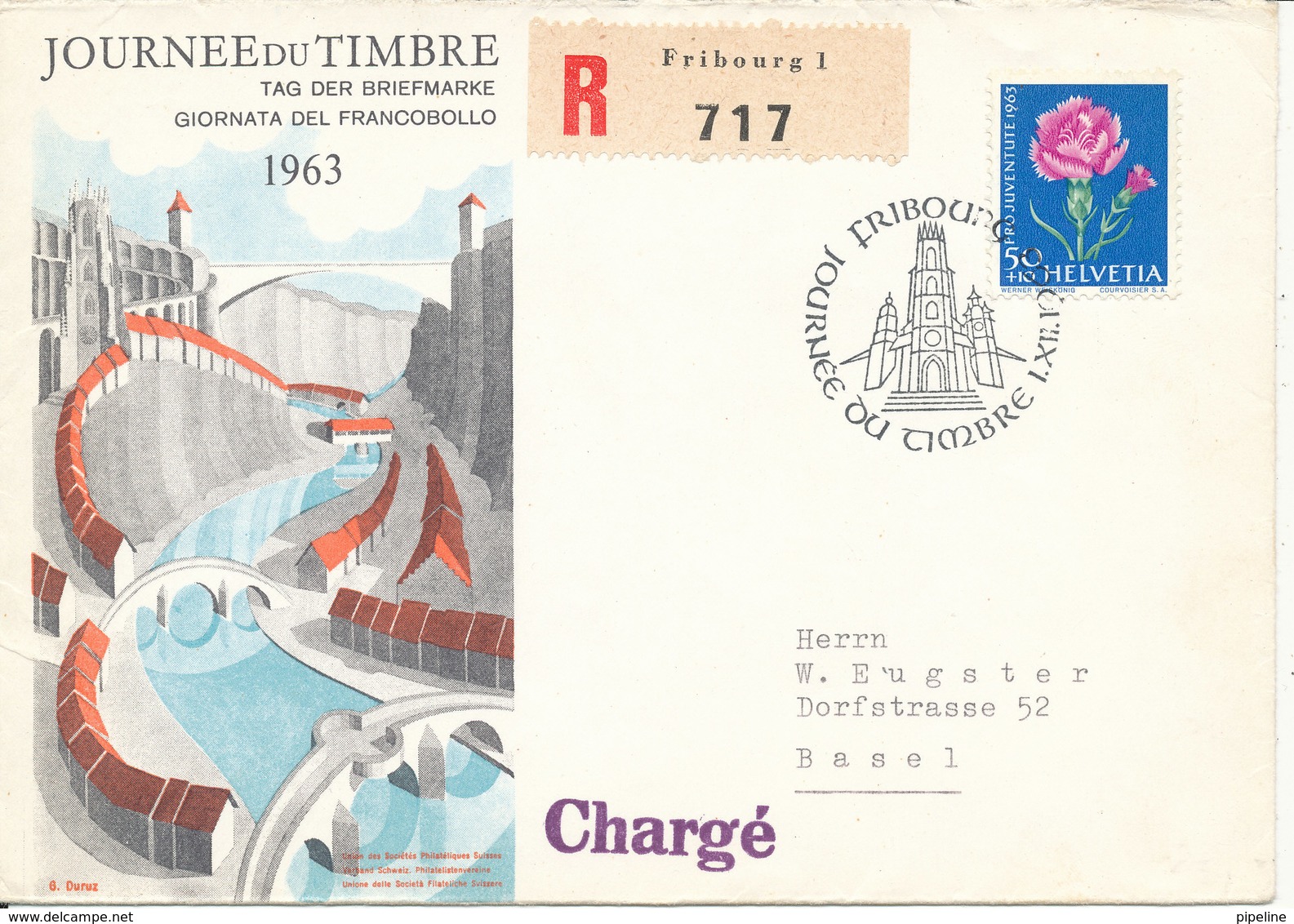 Switzerland Registered Cover Stamps Day 1963 Fribourg 1-12-1963 - Journée Du Timbre