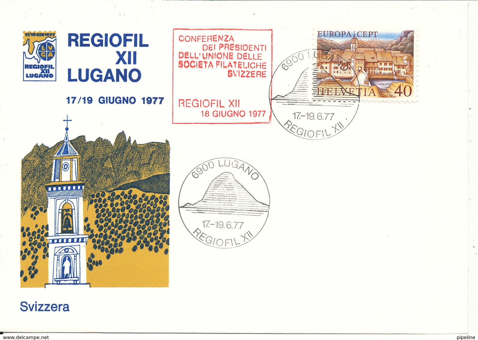 Switzerland Cover Regiofil XII Lugano 17-19/6-1977 With EUROPA CEPT Stamp And Cachet - Lettres & Documents