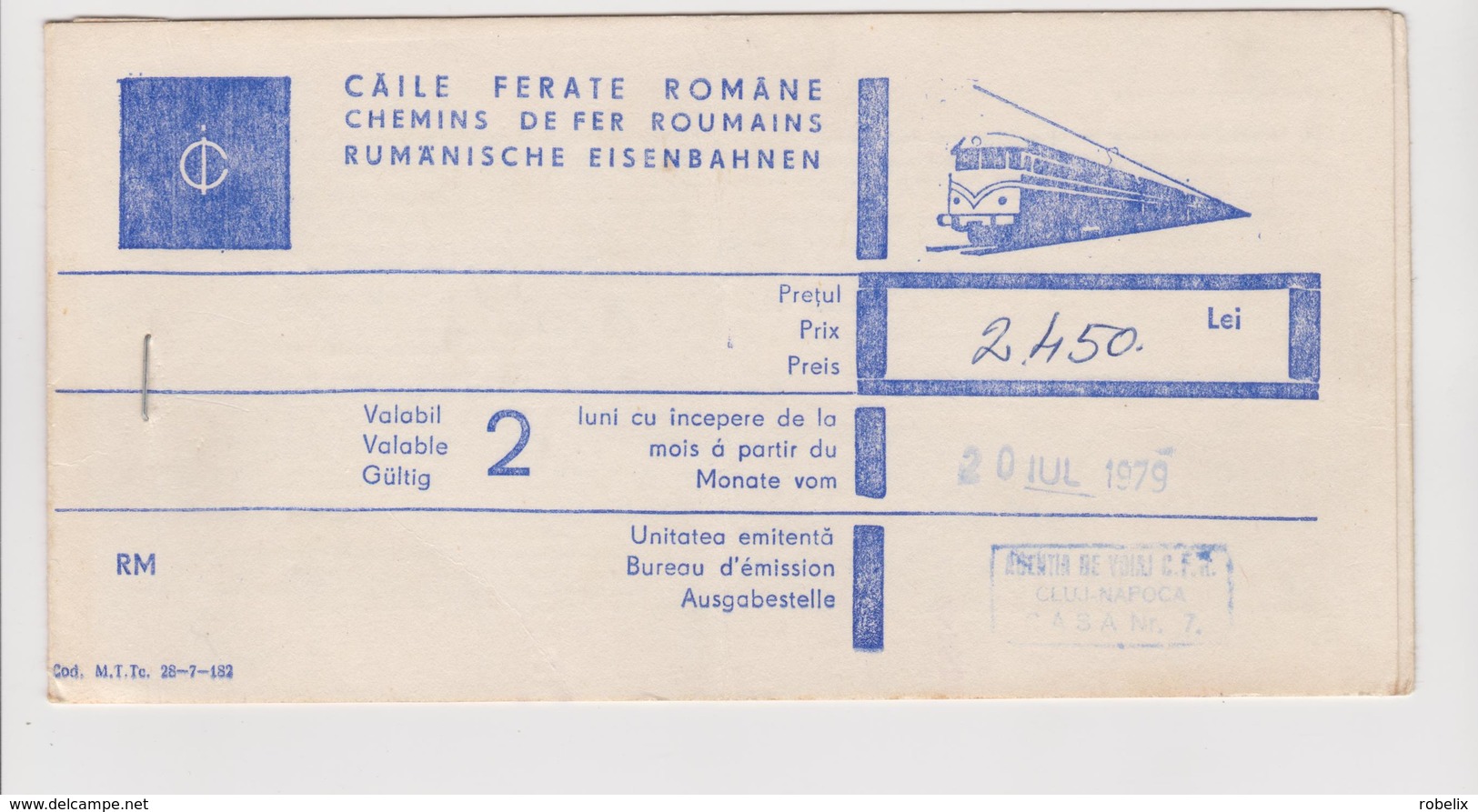 Romanian International Railway Ticket - 1979 - Route :Romanian (Cluj) To  Switzerland (Geneva)   (3 Scans) - Europa