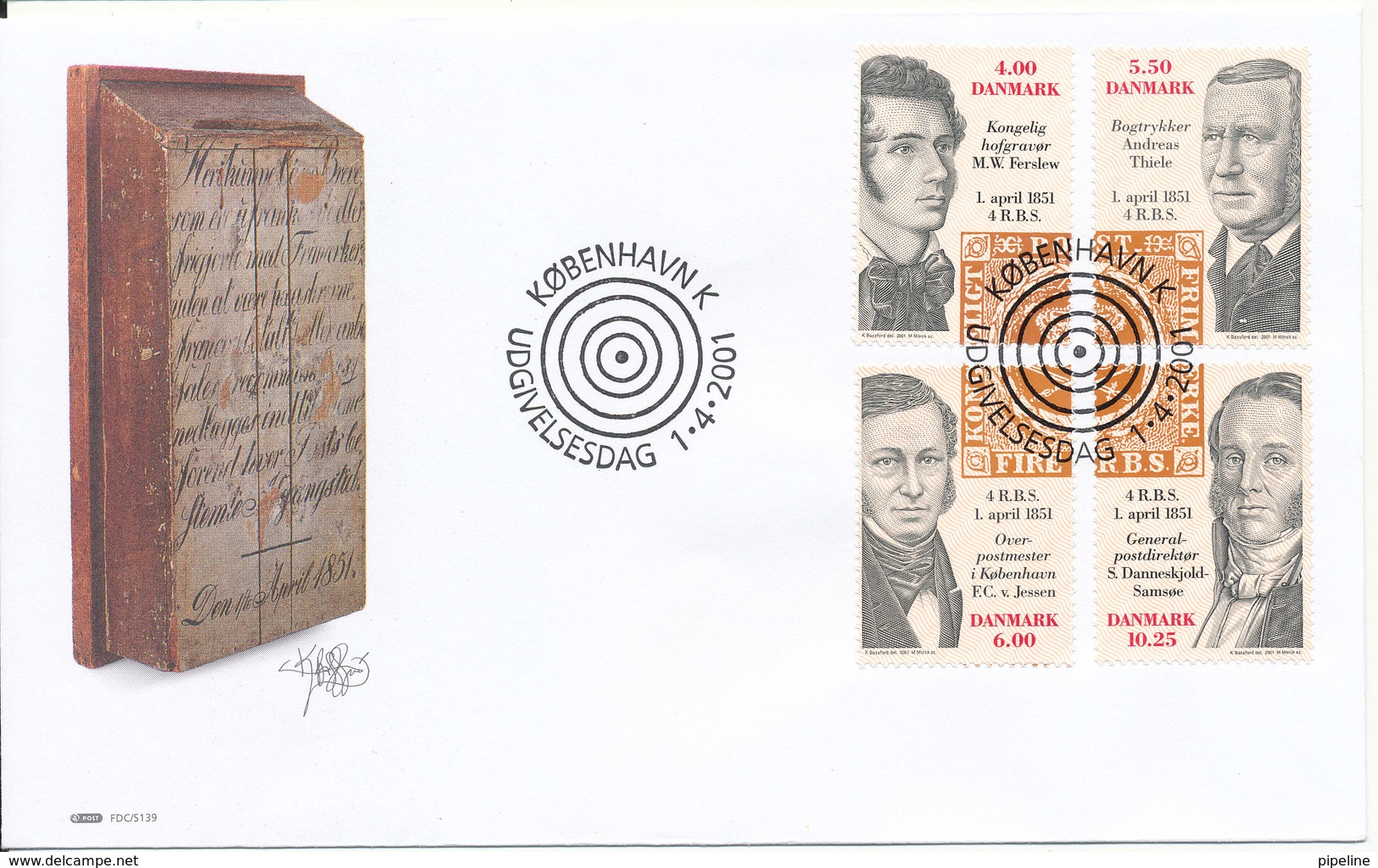 Denmark FDC 1-4-2001 Comoplete Set Of 4 Danish Stamps 150th Anniversary With Cachet - FDC