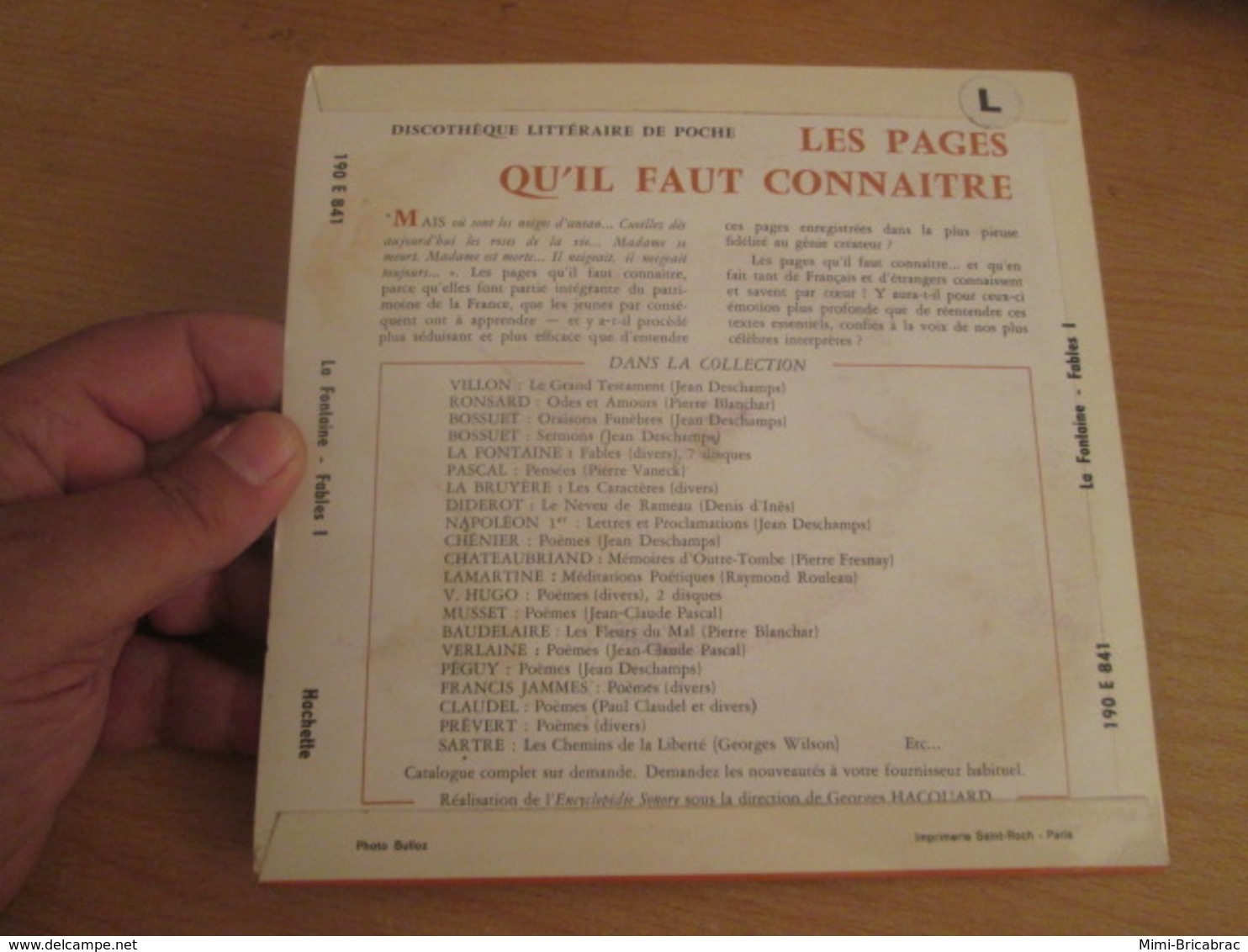 DISQUE 45 Tours EP - LA FONTAINE FABLES (I) - LES PAGES QU'IL FAUT CONNAITRE - ENCYCLOPEDIE SONORE  ANNEES 1960 - Kinderlieder