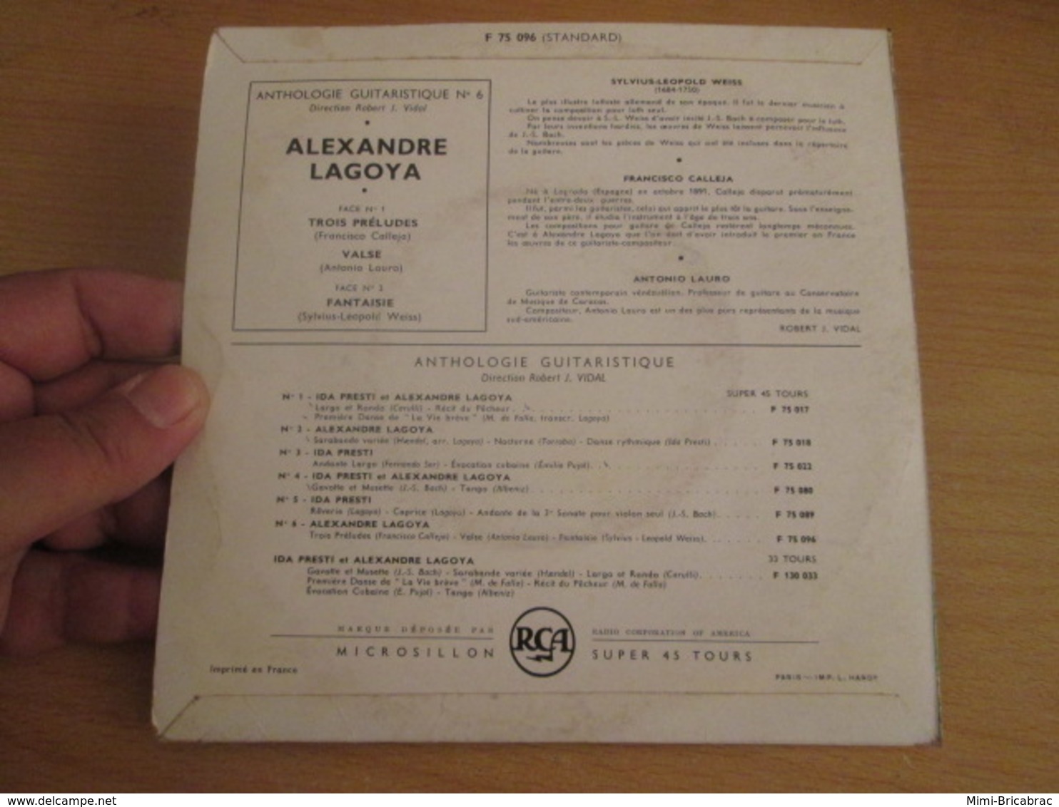 DISQUE 45T A. LAGOYA "ANTHOLOGIE GUITARISTIQUE N° 6 " 60'S EP RCA F 75096 - Instrumental