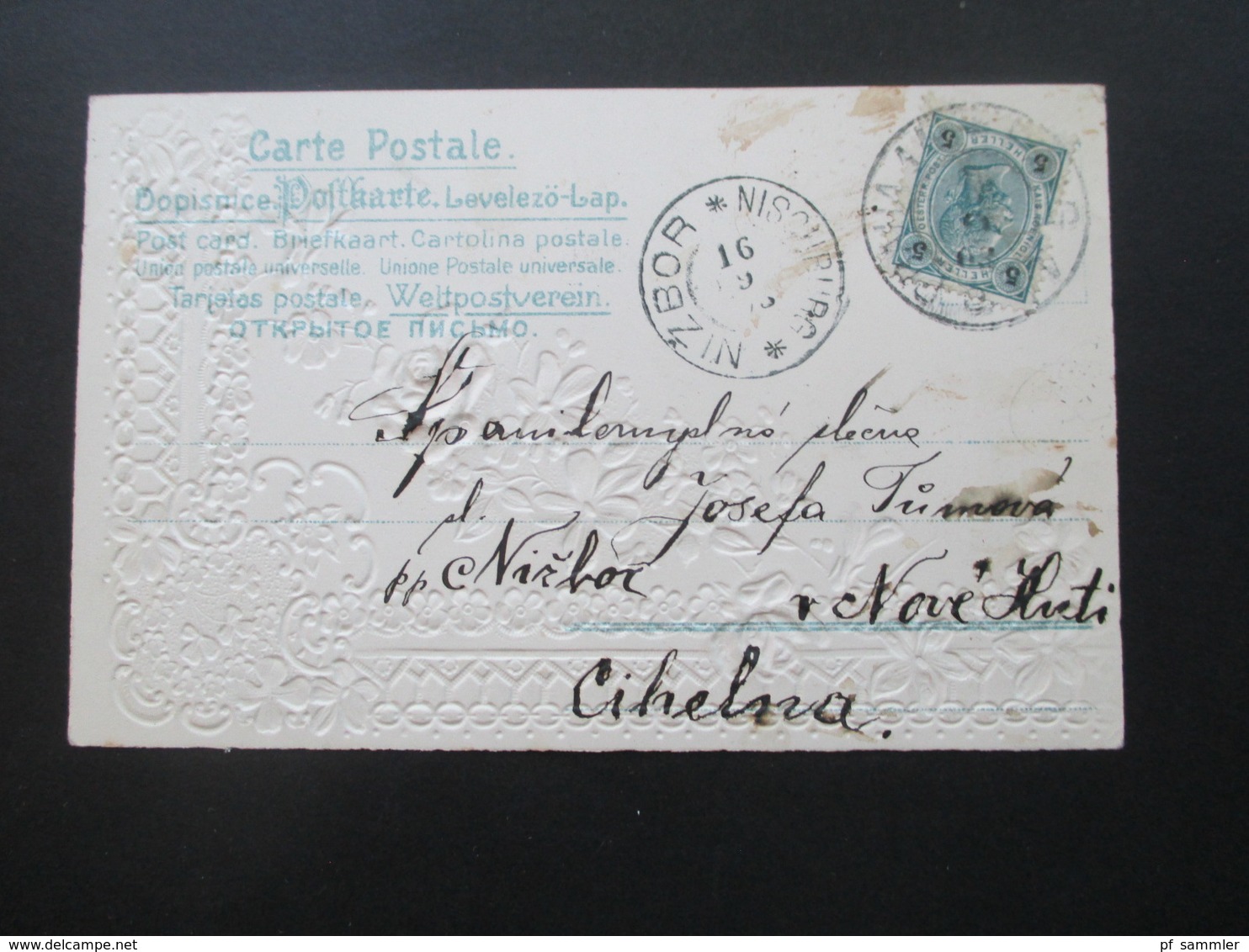 Österreich 1903 Zier / Reliefkarte Mit Blumen Und Bordüre! Fein Ausgearbeitet! Stempel Nizbor Nischburg - Briefe U. Dokumente