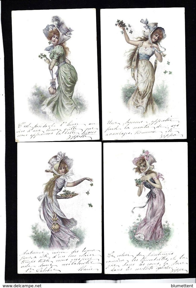 CPA Série De 4 Cartes Femme Girl Woman Art Nouveau - Mujeres