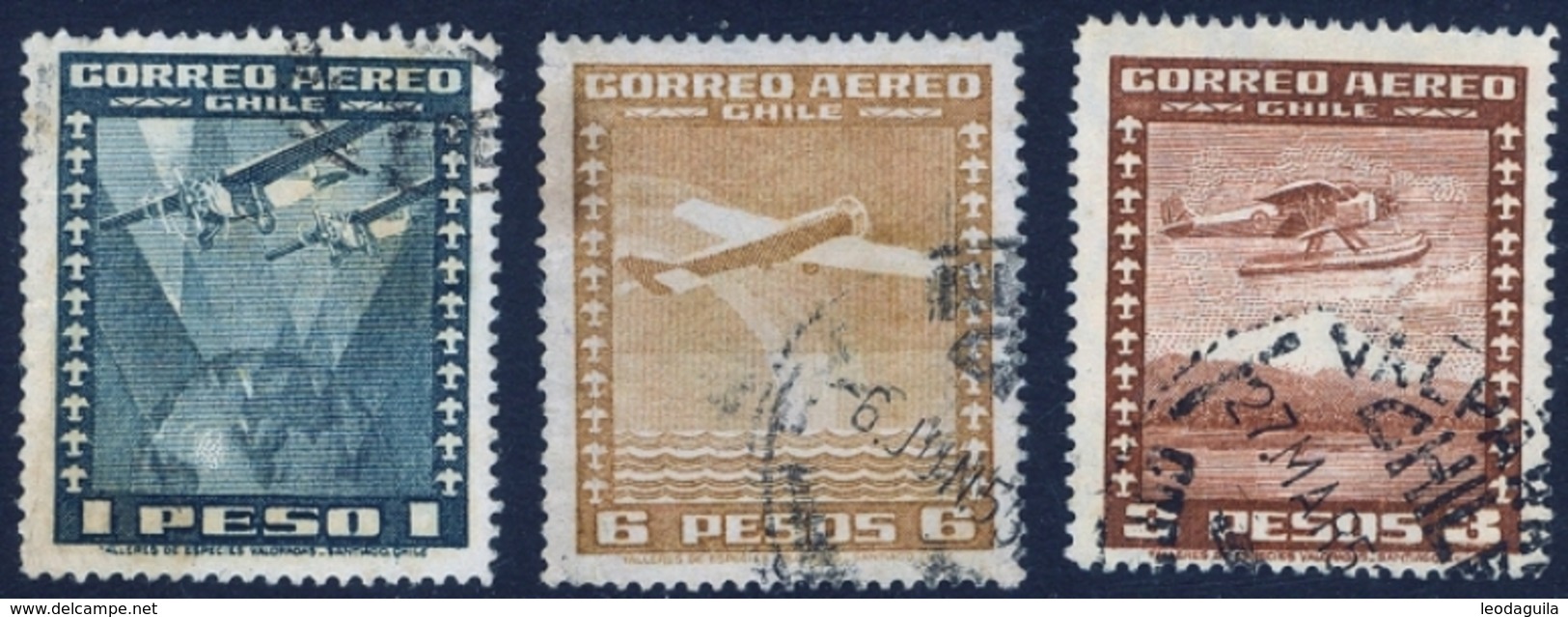 CHILE #208-10   -  AIRPLANES - AIRMAIL  1934 - USED - Chile