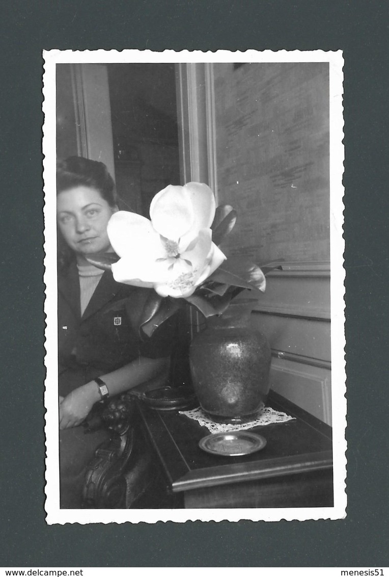 Photo Ancienne Portrait Romantique Romantic FEMME WOMAN FRAU Très Belle Fleur Blanche White Flower - Other & Unclassified