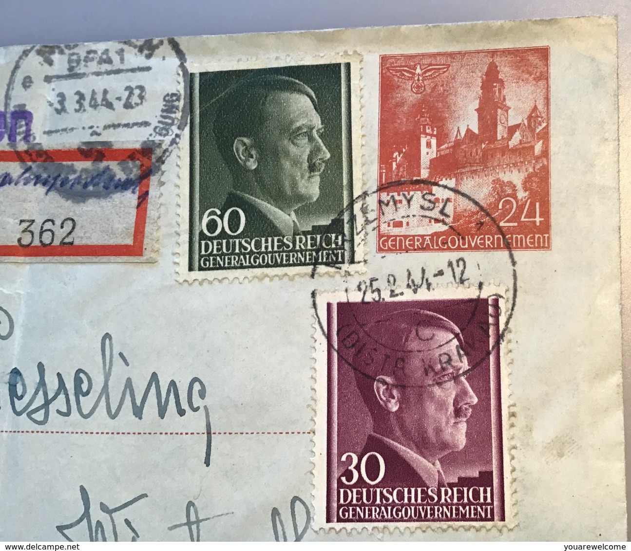 GENERALGOUVERNEMENT PRZEMYSL 1944 Bahnpost R-Zettel München + OKW Zensur > Schweiz (Brief GG Poland D.R Ganzsache Krakau - Besetzungen 1938-45