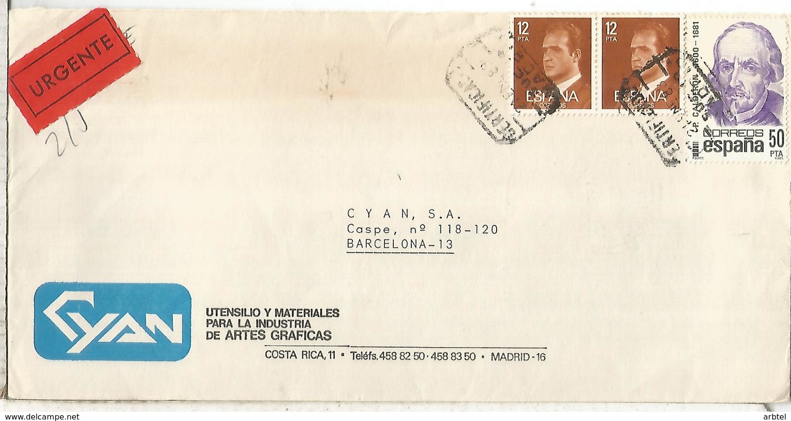 MADRID  C C URGENTE SELLO CALDERON DE LA BARCA ARTE TEATRO LITERATURA - Eilbriefmarken