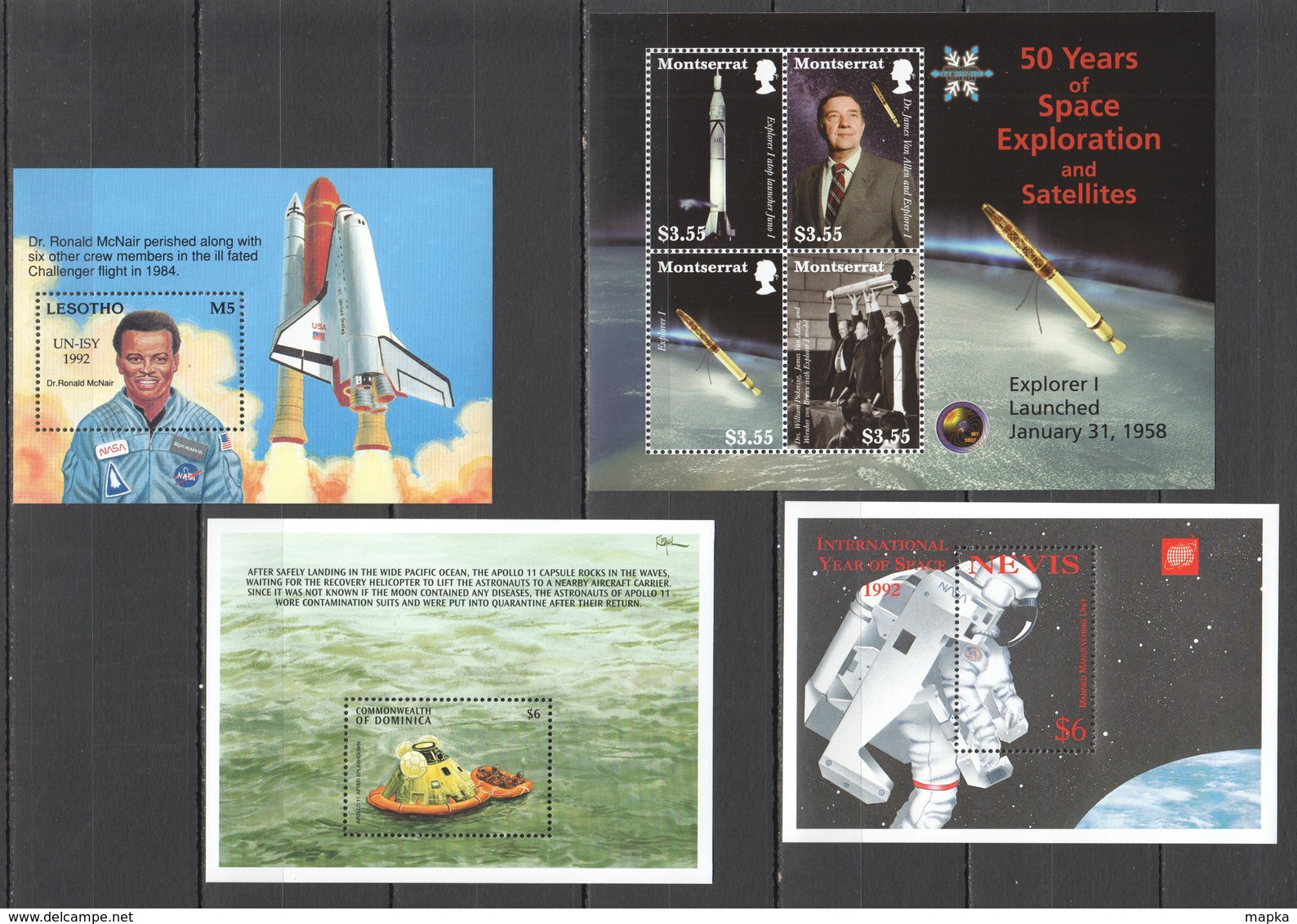 M1029 NEVIS LESOTHO DOMINICA MONTSERRAT SPACE CHALLENGER SATELLITES 4BL MNH - Andere & Zonder Classificatie