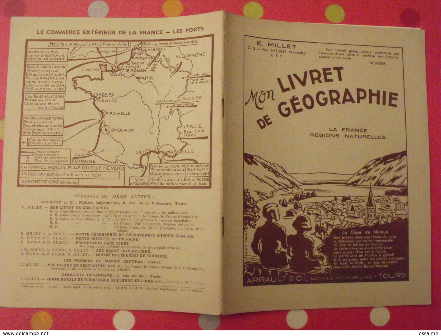 3 livrets de géographie. E. Millet. Arrault et Cie, tours, 1949, 1960. communauté française, monde