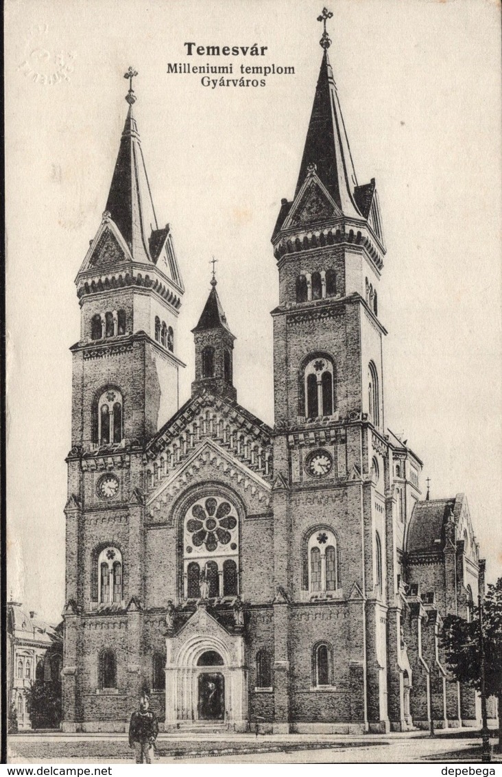 Timisoara, Fabric, Biserica Millenium (Piaţa Romanilor) R.K. Milleniums Kirche, Feldpost-Felülvizsgálva-Überprüft 1913 - Rumänien