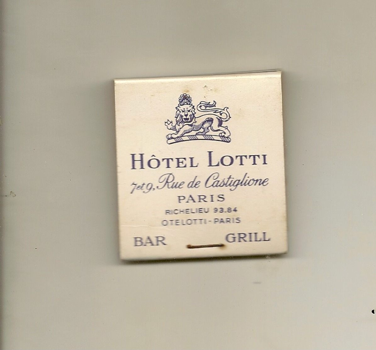 Pochette Allumettes LASTAR De 1956 Neuve Et Pleine:HOTEL LOTTI-PARIS - Boites D'allumettes