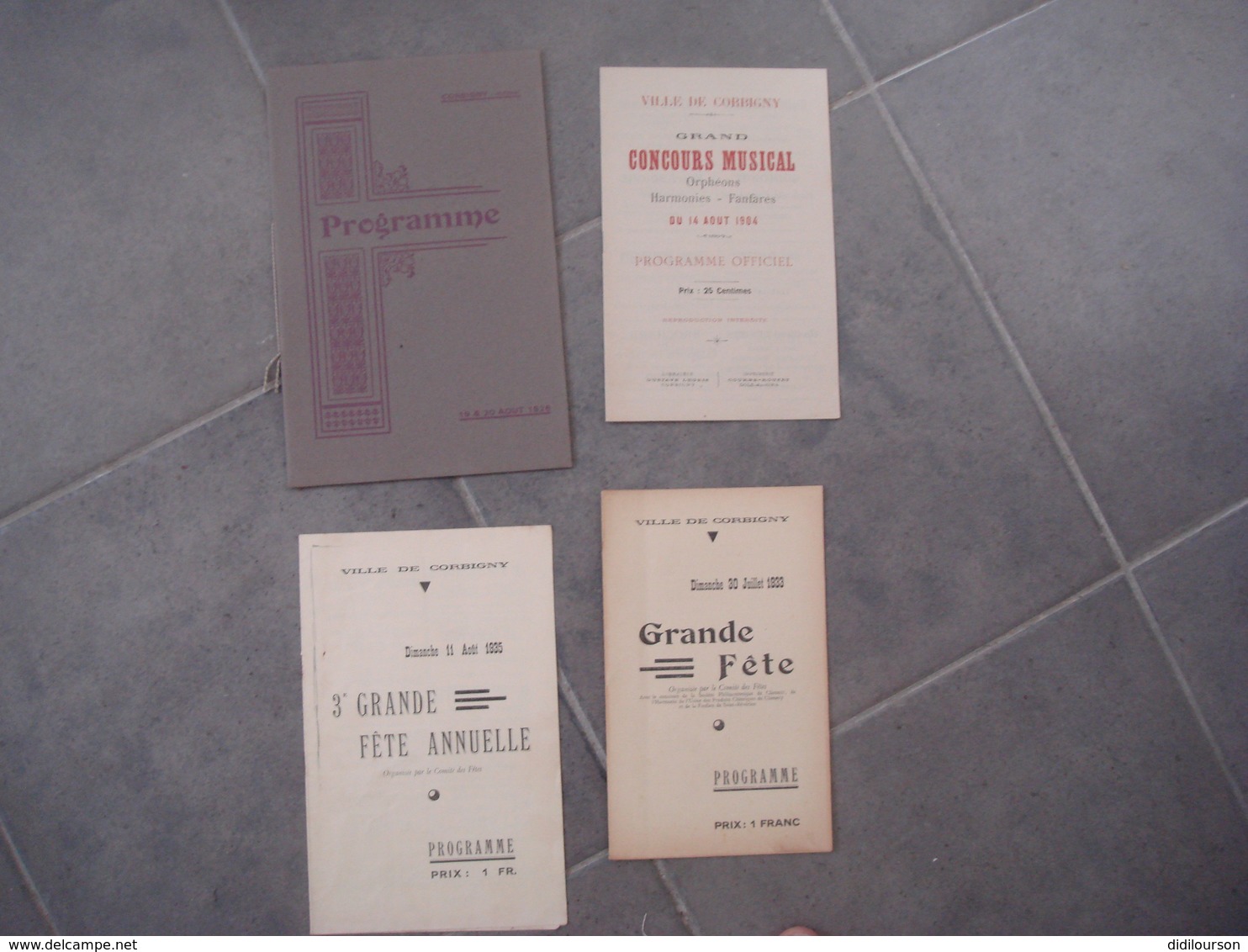 Brochures  CORBIGNY Programmes Fête Et Concours Musical 1904 1928 1933 1935 - Bourgogne