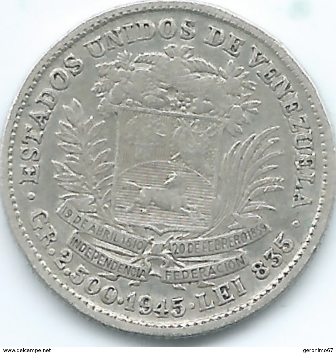 Venezuela - 1945 - ½ Bolívar - KMY21a - Venezuela