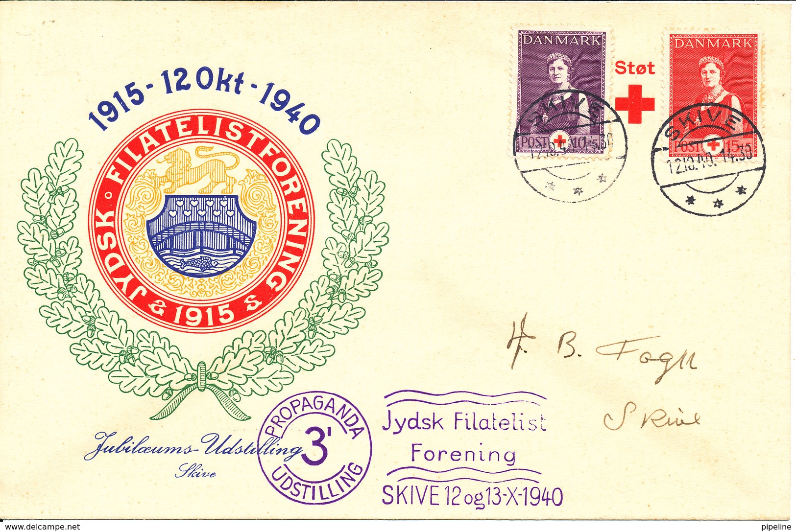 Denmark Special Stamp Exhibition Cover With Complete Set RED CROSS Stamps Skive 13-10-1940 - Covers & Documents