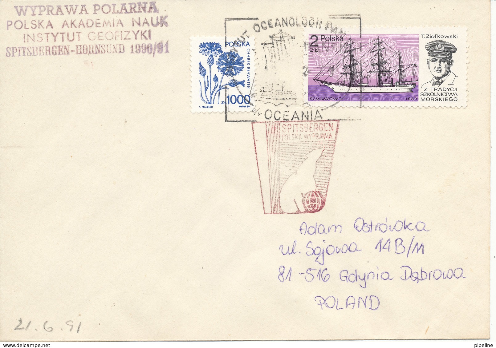 Poland Cover With Special Postmark Oceania And Spitsbergen 1991 - Other & Unclassified