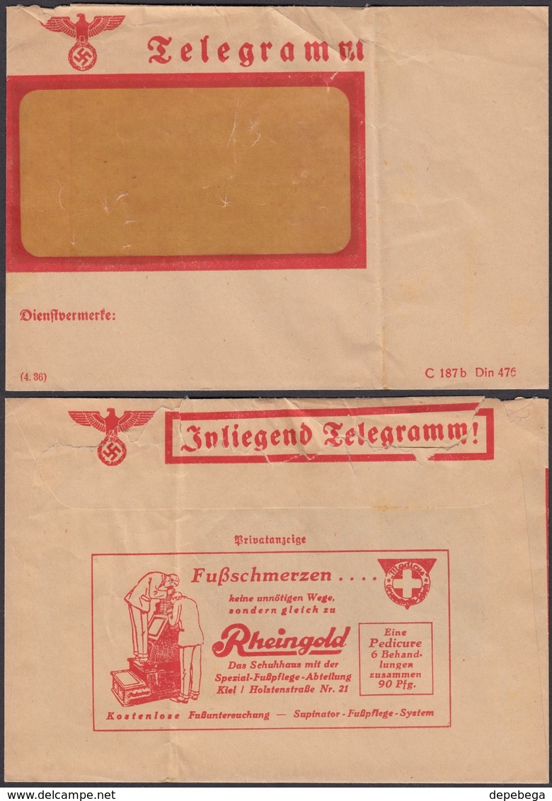 Germany - Jnliegend Telegramm (C 187b Din 476) Reklame, Rheingold, KIEL. Spezial Fusspflege-Abteilung. - Storia Postale