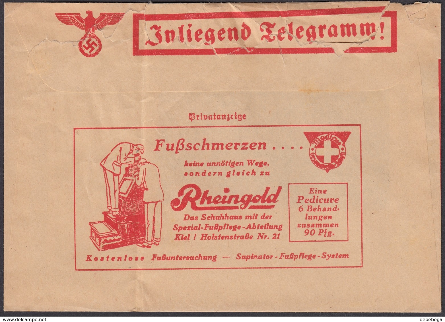 Germany - Jnliegend Telegramm (C 187b Din 476) Reklame, Rheingold, KIEL. Spezial Fusspflege-Abteilung. - Storia Postale