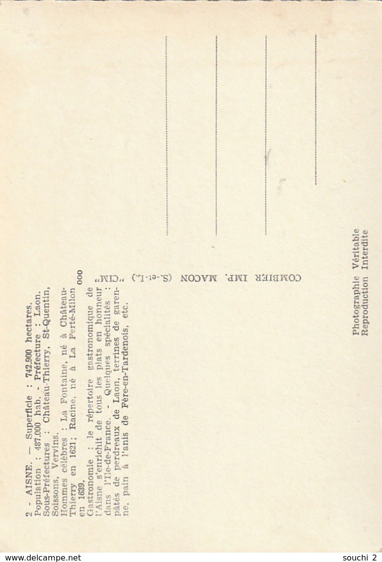 OP 3-(02) CARTE MULTIVUES DES PRINCIPALES VILLES DE L' AISNE - CONTOUR DU DEPARTEMENT- CARTE COULEURS -  2 SCANS - Autres & Non Classés