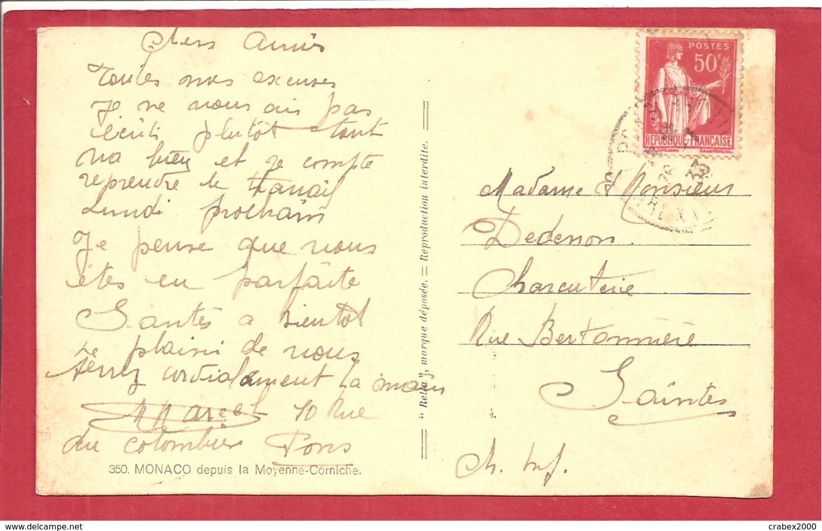 Y&T N°283 III PONDY   Vers  SAINTES  1933 2 SCANS - Lettres & Documents