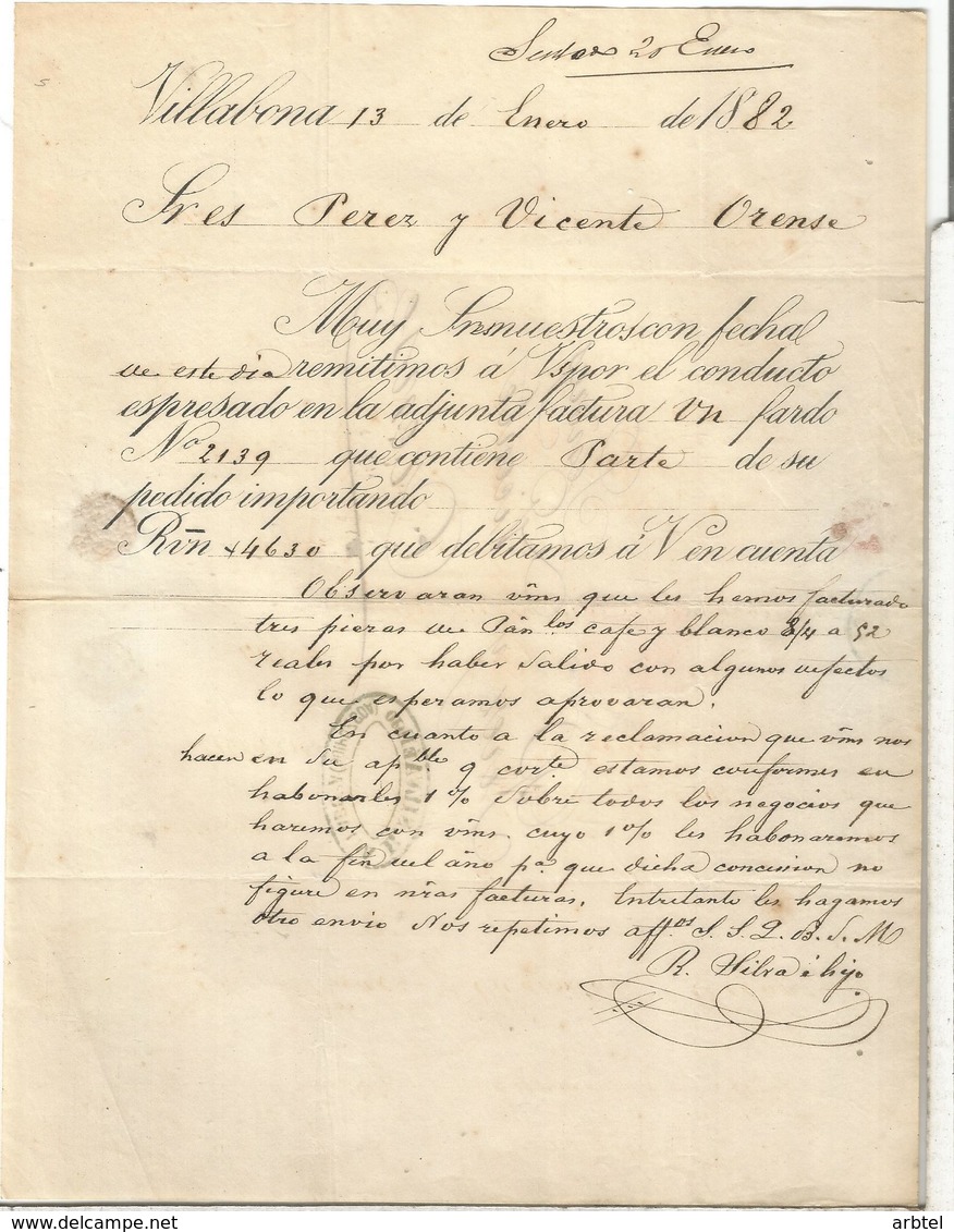 ENVUELTA DE VILLABONA GUIPUZCOA A ORENSE 1882 MAT TREBOL DE TOLOSA - Lettres & Documents