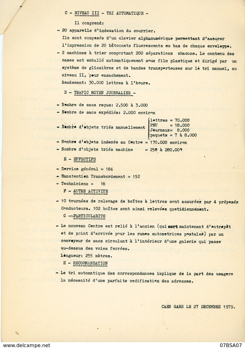 SUPERBE DOCUMENT DE DESCRFIPTION DU CENTRE DE TRI DE CAEN GARE CALVADOS  VOIR LES SCANS - 1961-....