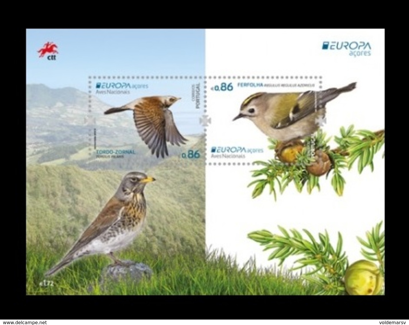 Portugal (Azores) 2019 Mih. 637/38 (Bl.68) Europa. National Birds. Fauna. Sao Miguel Goldcrest And Fieldfare MNH ** - Açores