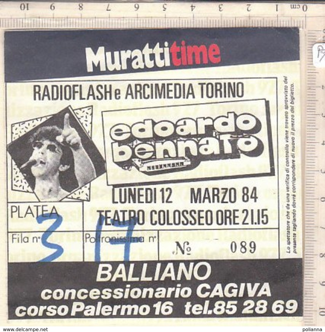 PO8347D# BIGLIETTO CONCERTO EDOARDO BENNATO TEATRO COLOSSEO TORINO 1984/RADIOFLASH E ARCIMEDIA - Tickets De Concerts