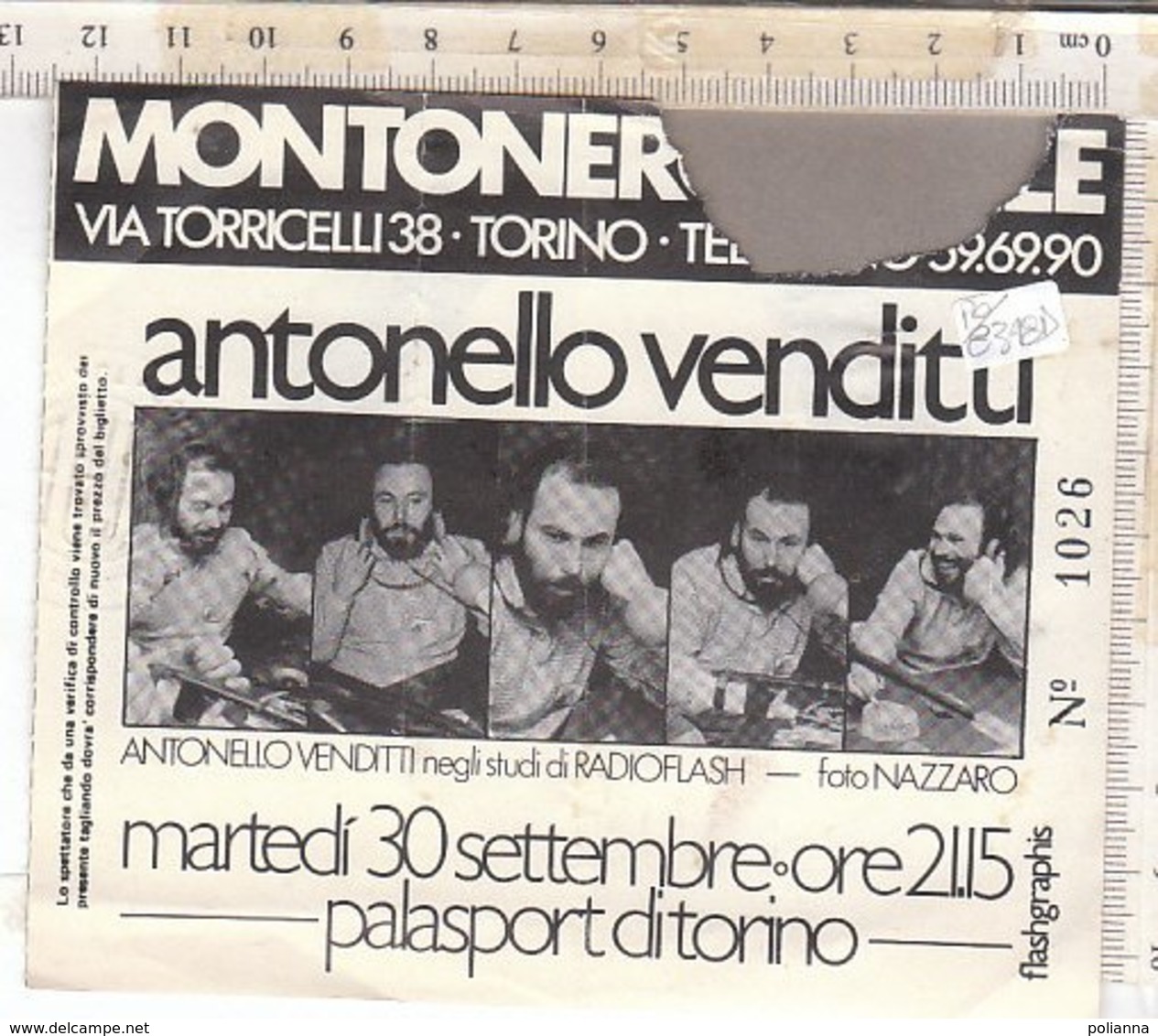 PO8348D# BIGLIETTO CONCERTO ANTONELLO VENDITTI PALASPORT TORINO/RADIOFLASH - Konzertkarten