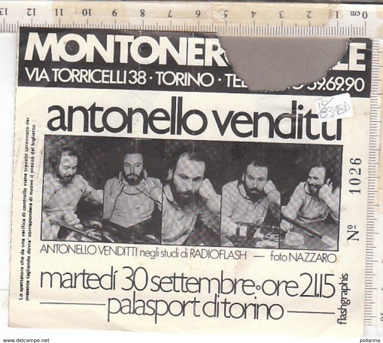 PO8348D# BIGLIETTO CONCERTO ANTONELLO VENDITTI PALASPORT TORINO/RADIOFLASH - Biglietti Per Concerti
