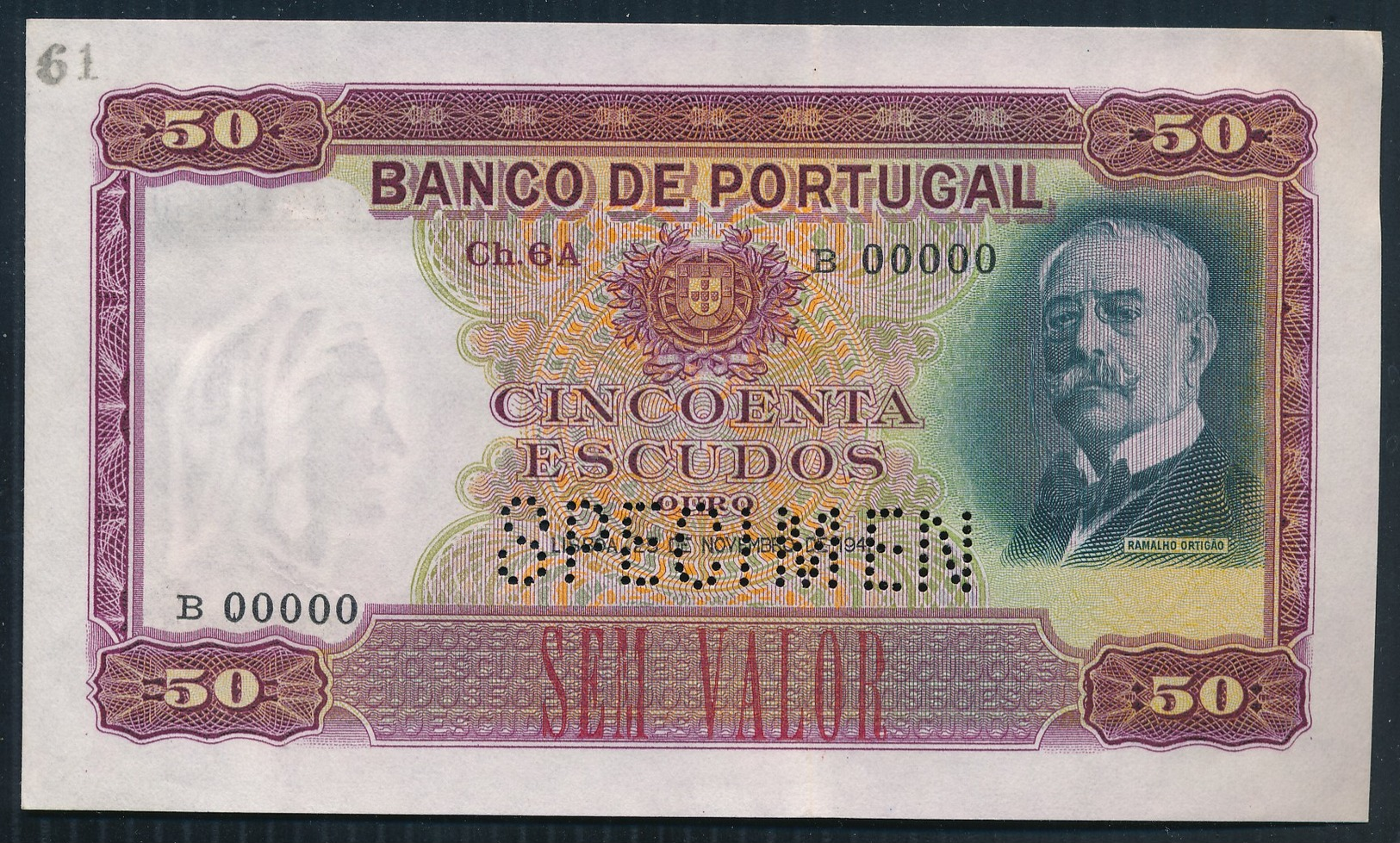 °°° SPECIMEN PORTUGAL - 50 ESCUDOS 1941 AUNC °°° - Portogallo