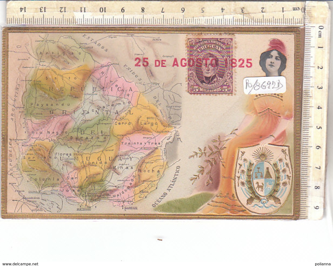 PO8692D# URUGUAY - NICE EMBOSSED MAP CARD - CARTINA A RILIEVO - REAL PHOTO FACE LADY - AFFRANCATA   No VG - Uruguay