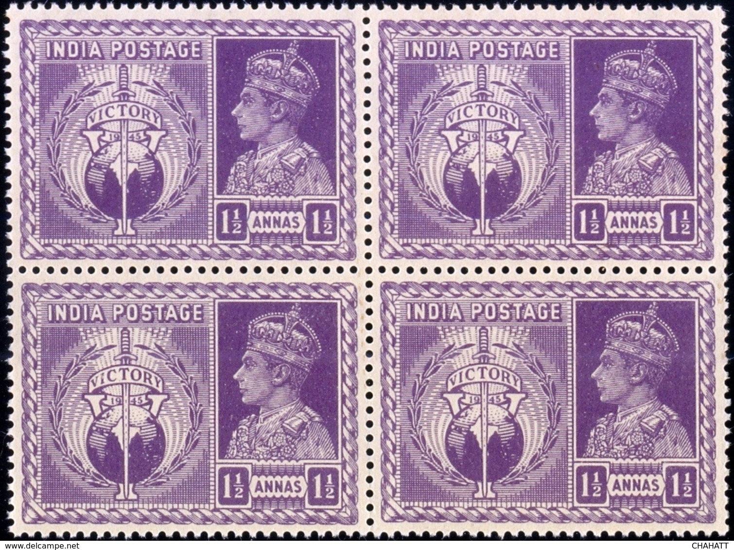 BRITISH INDIA- PRE DECIMAL-VICTORY OF ALLIED POERS IN WW-II-FULL SET OF 4- BLOCKS OF 4-INDIA-1946-SCARCE-MNH-TP-666 - Ungebraucht