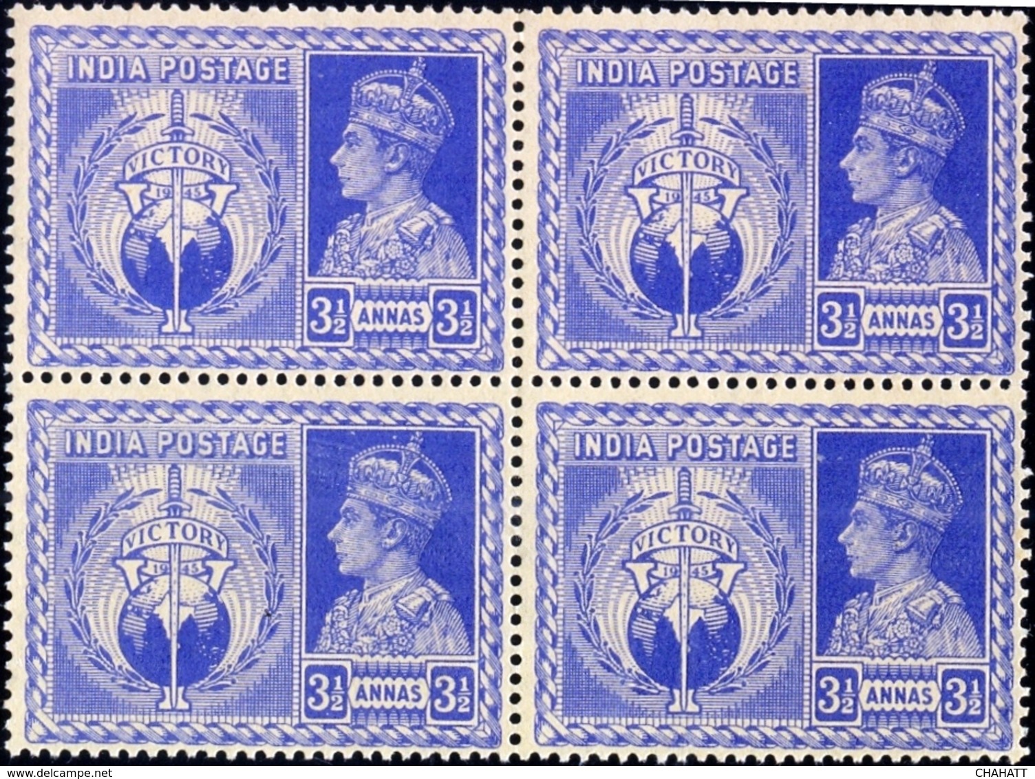 BRITISH INDIA- PRE DECIMAL-VICTORY OF ALLIED POERS IN WW-II-FULL SET OF 4- BLOCKS OF 4-INDIA-1946-SCARCE-MNH-TP-666 - Nuovi