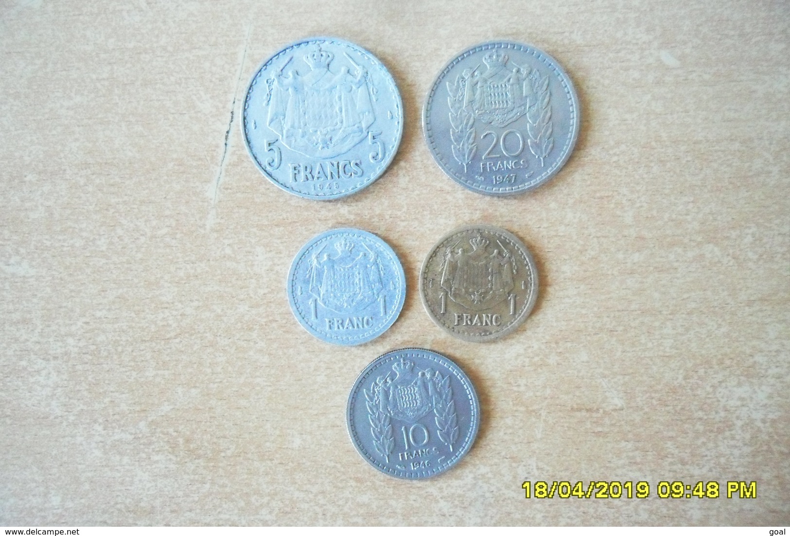 Lot De 5 Monnaies De Monaco/1 F Alu.et 1 Fra.Bronze/5 Fra.Alu/10 Fra./20 Fra. En TTB+ - 1922-1949 Luigi II