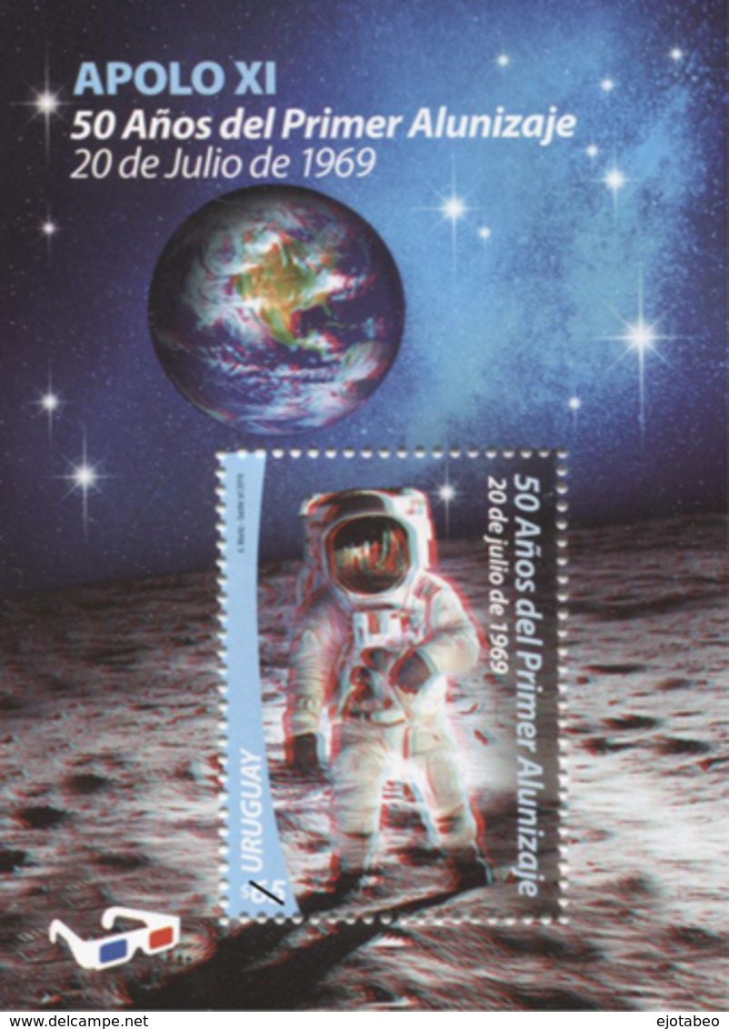 1682 URUGUAY 2019-50a. Del 1º Alunizaje TT: Espacio,Estrellas,Lentes,Planetas - Uruguay