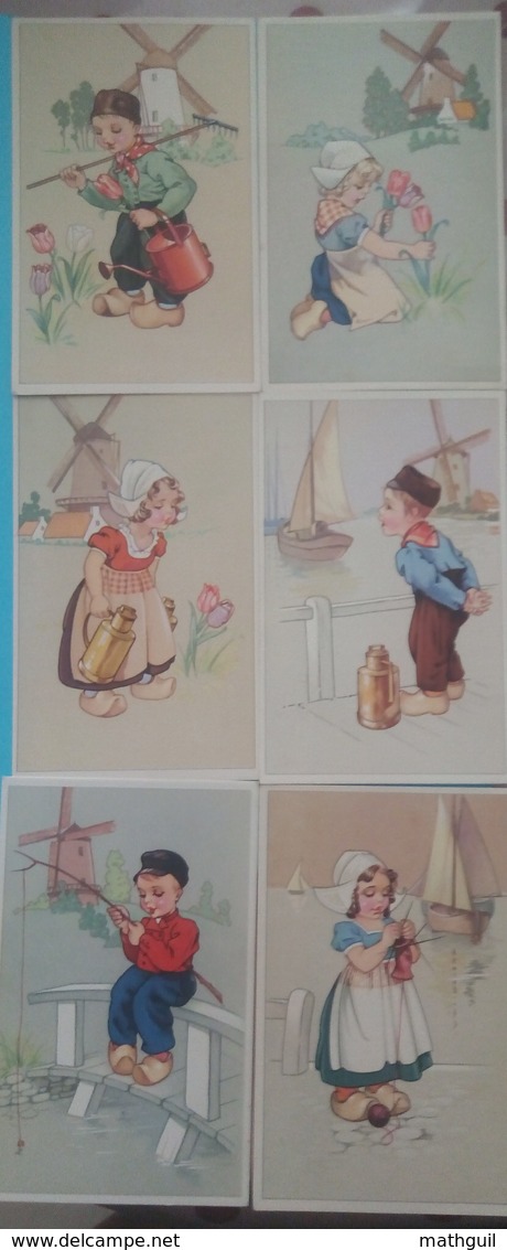 Lot 6 Cartes ILLUSTRATEUR Litho  Hollandais Hollandaises Fille Garcon Edition COLORPRINT SPECIAL Du Numero 5159 à 5164 - Non Classés