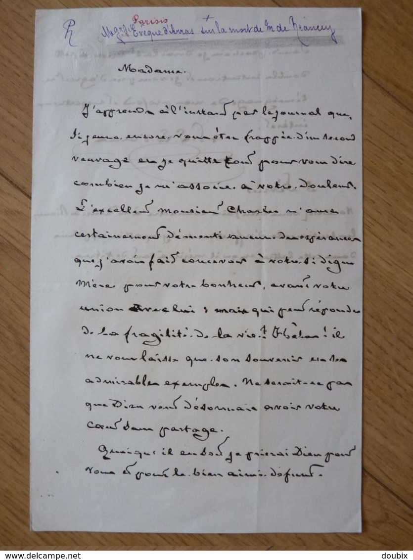 MGR Pierre Louis PARISIS (1795-1866) Evêque LANGRES & ARRAS Boulogne Saint Omer. Député Morbihan. AUTOGRAPHE Bishop - Otros & Sin Clasificación