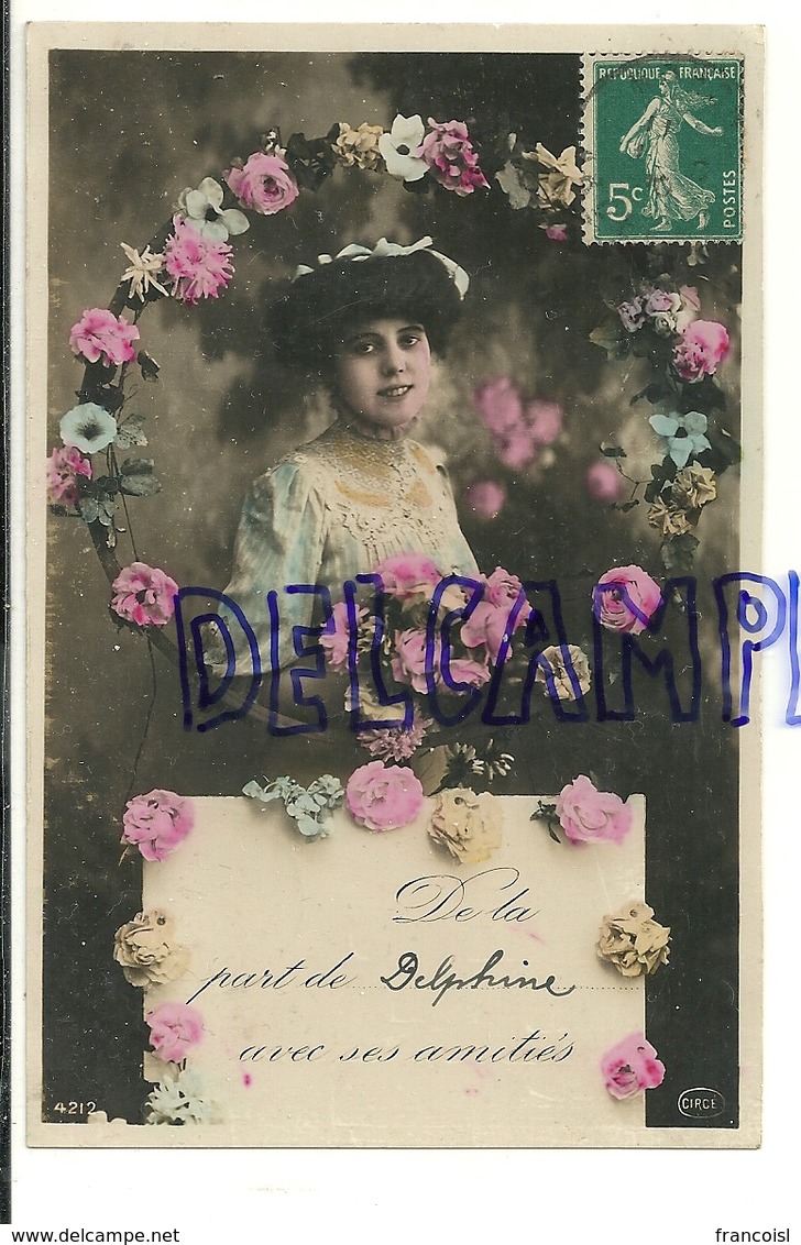 De La Part De Delphine. Jeune Femme, Couronne De Fleurs. 1910. Glacée - Prénoms