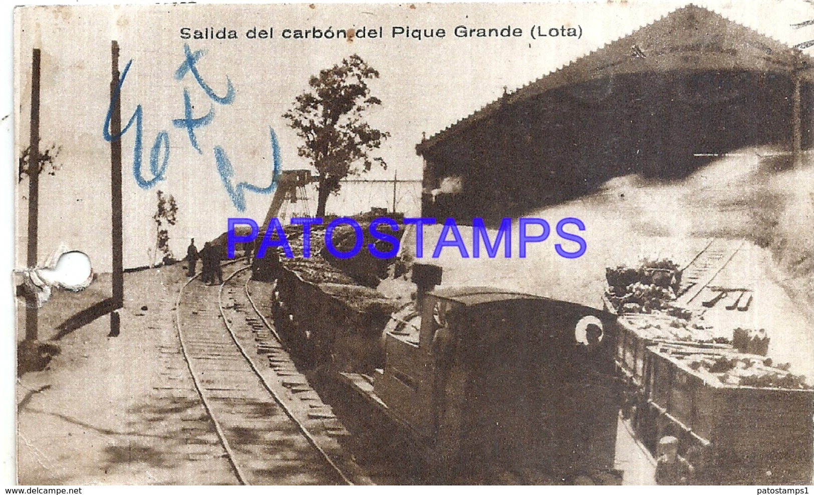 116281 CHILE LOTA SALIDA DEL CARBON DEL PIQUE GRANDE TRAIN TREN PERFORATION  CIRCULATED TO ARGENTINA POSTAL POSTCARD - Chili