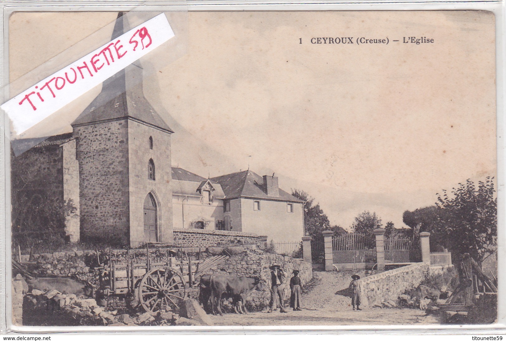 23-CEYROUX  (Creuse) -L'Eglise- Attelage--Ecrite- - Autres & Non Classés