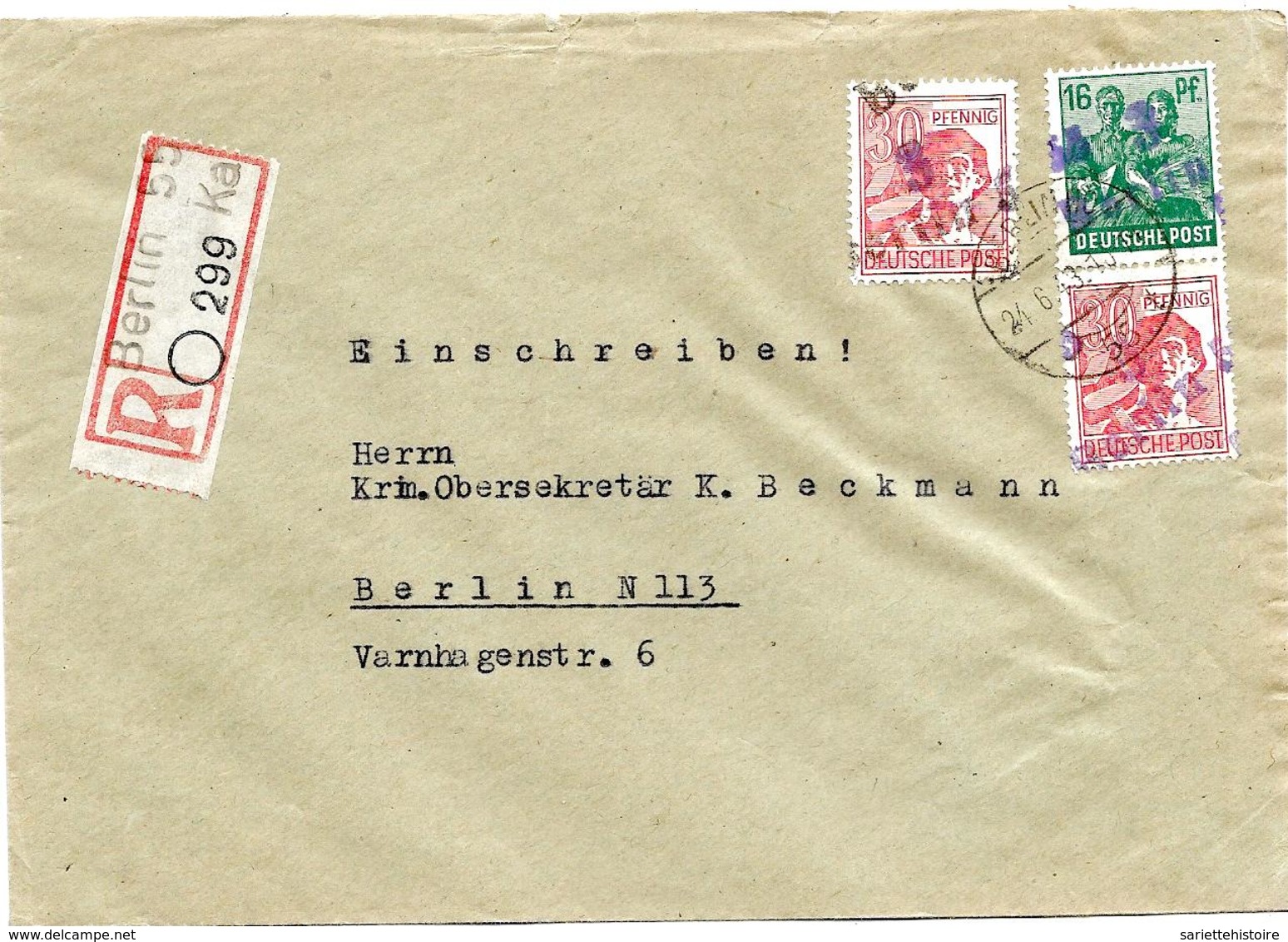 SH 0020 - N° 172-176(2) BERLIN 55 - 21.6.48 S/Lettre RECOMMANDEE V. Berlin. TB - Autres & Non Classés