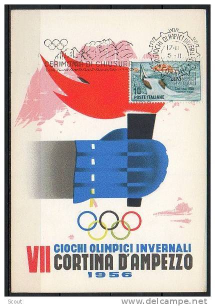 ITALIA  - ITALY - ITALIE - 05/02/1956 - GIOCHI OLIMPICI INVERNALI DI CORTINA - CERIMONIA DI CHIUSURA - ANNULLO - Winter 1956: Cortina D'Ampezzo