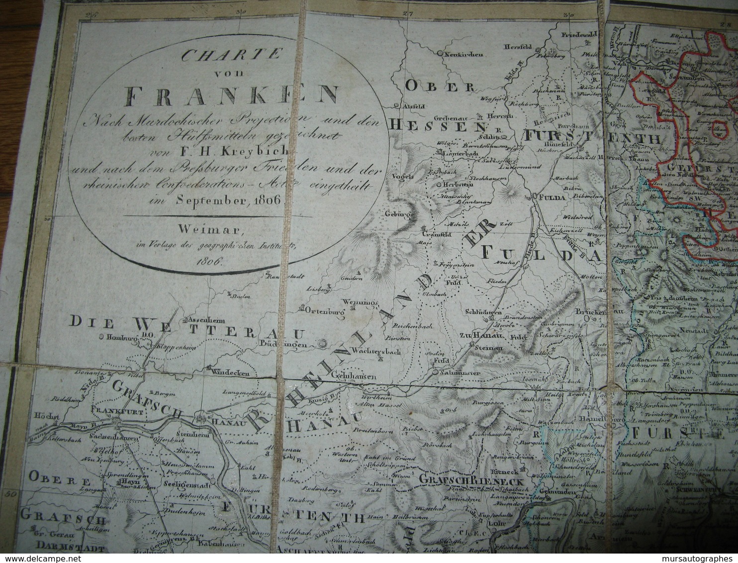 BELLE ET RARE CARTE COULEURS DE "FRANKEN ET SES ENVIRONS" ALSACE PREMIER EMPIRE 1806 EN ALLEMAND - Geographical Maps